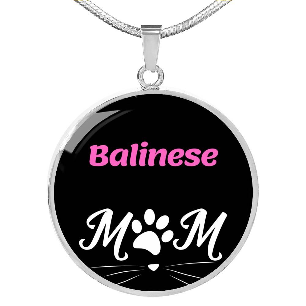 Balinese Cat Mom Necklace Circle Pendant Stainless Steel or 18k Gold 18-22"-Express Your Love Gifts