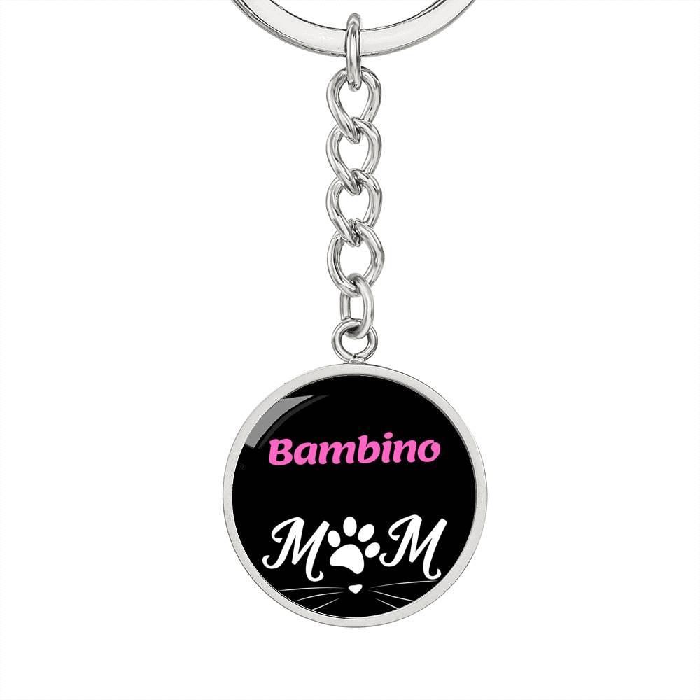 Bambino Cat Mom Keychain Stainless Steel or 18k Gold Circle Pendant-Express Your Love Gifts