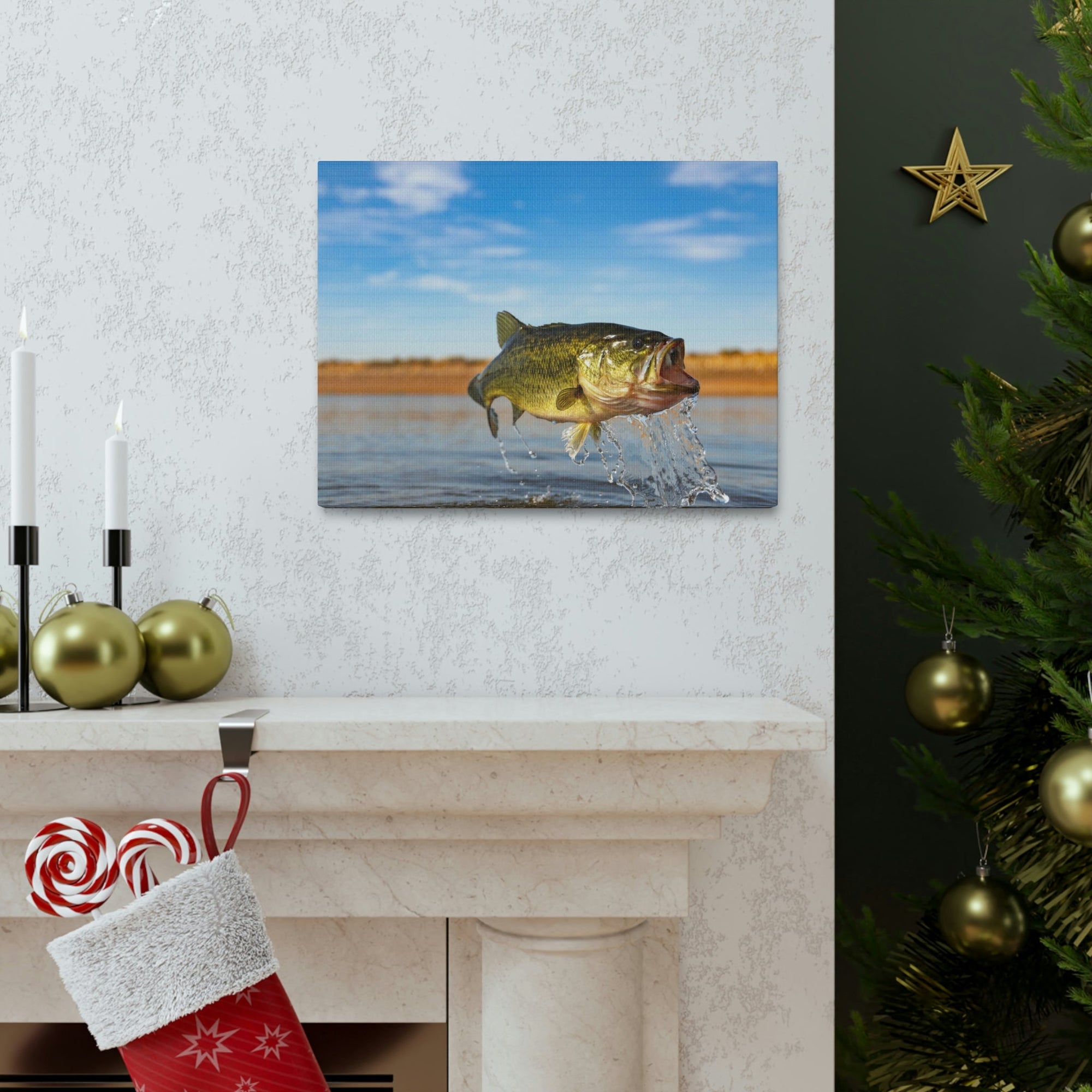 Scripture Walls Bass Hunting Bass on Hunt Print Animal Wall Art Wildlife Canvas Prints Wall Art Ready to Hang Unframed-Express Your Love Gifts