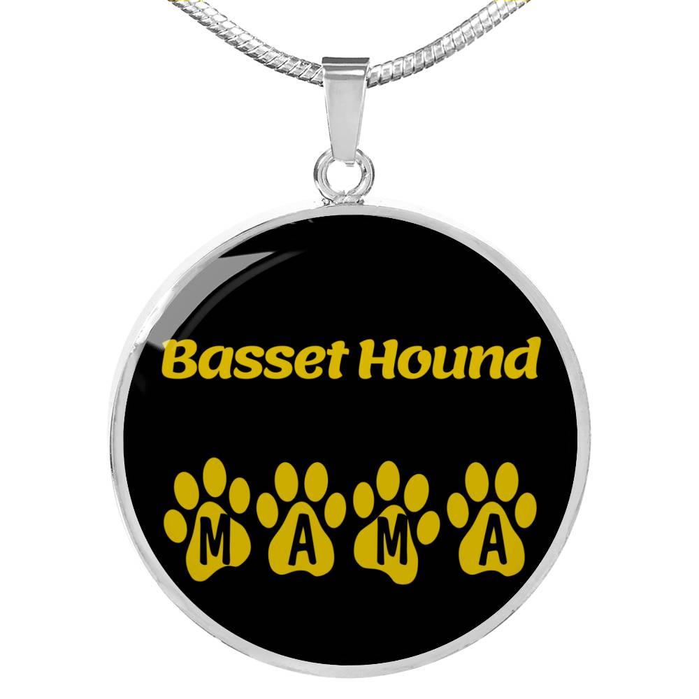 Basset Hound Mama Circle Necklace Stainless Steel or 18k Gold 18-22" Dog Owner Lover-Express Your Love Gifts