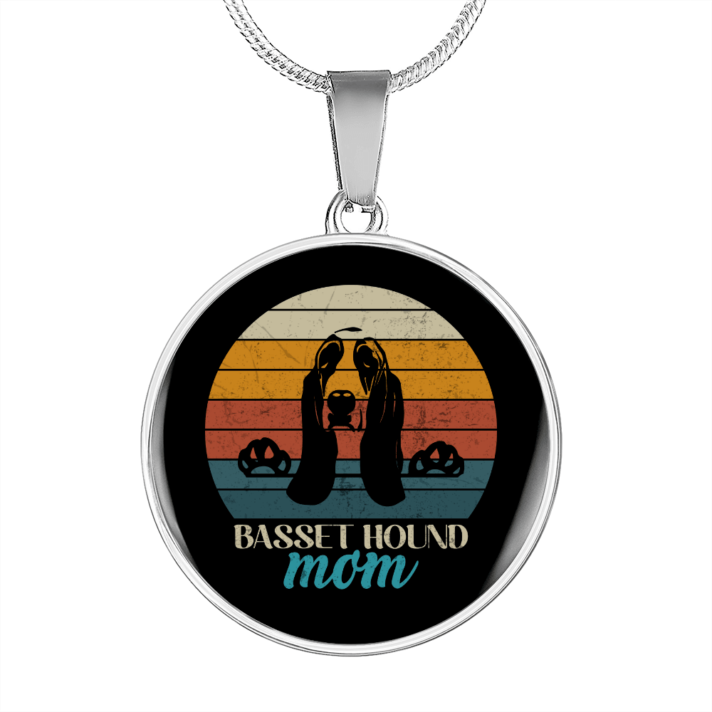 Basset Hound Mom Circle Necklace Stainless Steel or 18k Gold 18-22"-Express Your Love Gifts