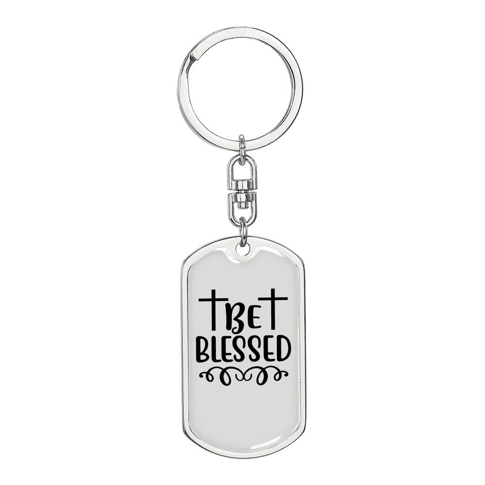 Be Blessed Cross Keychain Stainless Steel or 18k Gold Dog Tag Keyring-Express Your Love Gifts