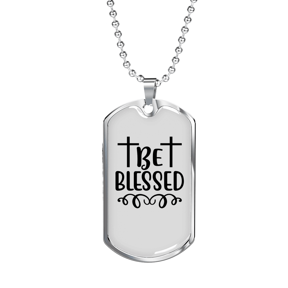 Be Blessed Cross Necklace Stainless Steel or 18k Gold Dog Tag 24" Chain-Express Your Love Gifts