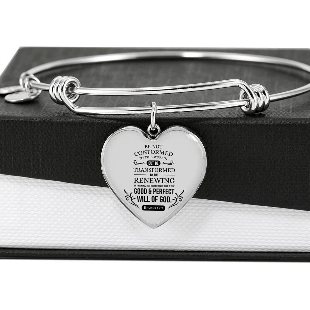 Be Not Conformed Romans 12:2 Bible Verse Heart Bangle Stainless Steel or 18k Gold 18-22"-Express Your Love Gifts