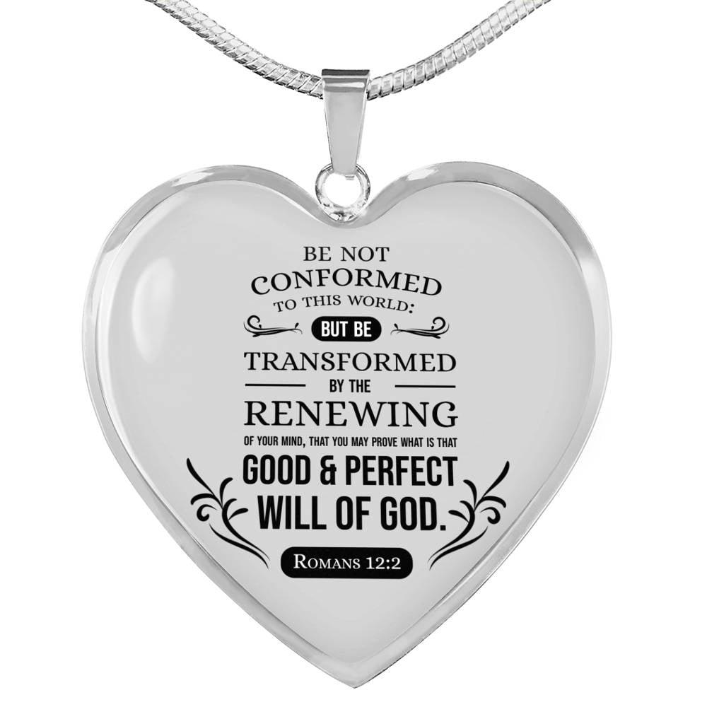 Be Not Conformed Romans 12:2 Bible Verse Necklace Stainless Steel or 18k Gold Heart Pendant 18-22"-Express Your Love Gifts