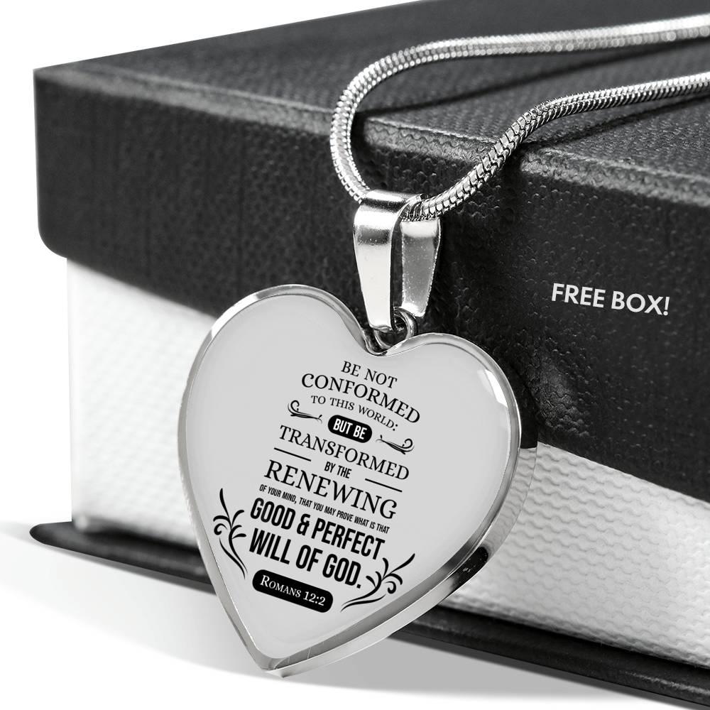 Be Not Conformed Romans 12:2 Bible Verse Necklace Stainless Steel or 18k Gold Heart Pendant 18-22"-Express Your Love Gifts
