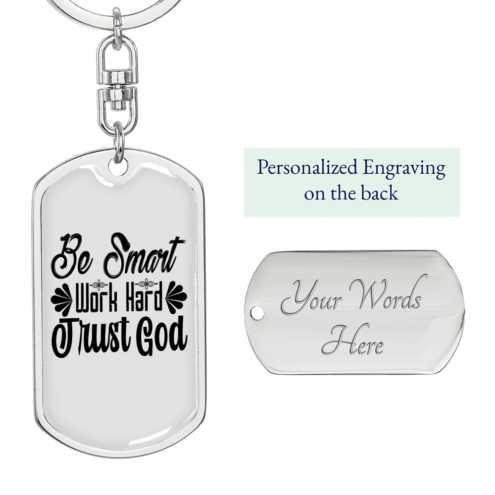 Be Smart Keychain Stainless Steel or 18k Gold Dog Tag Keyring-Express Your Love Gifts