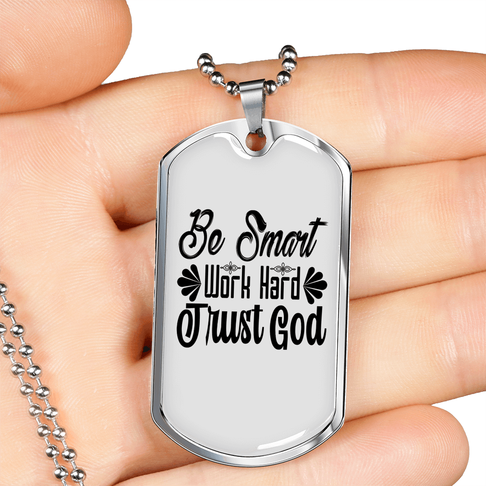 Be Smart Necklace Stainless Steel or 18k Gold Dog Tag 24" Chain-Express Your Love Gifts