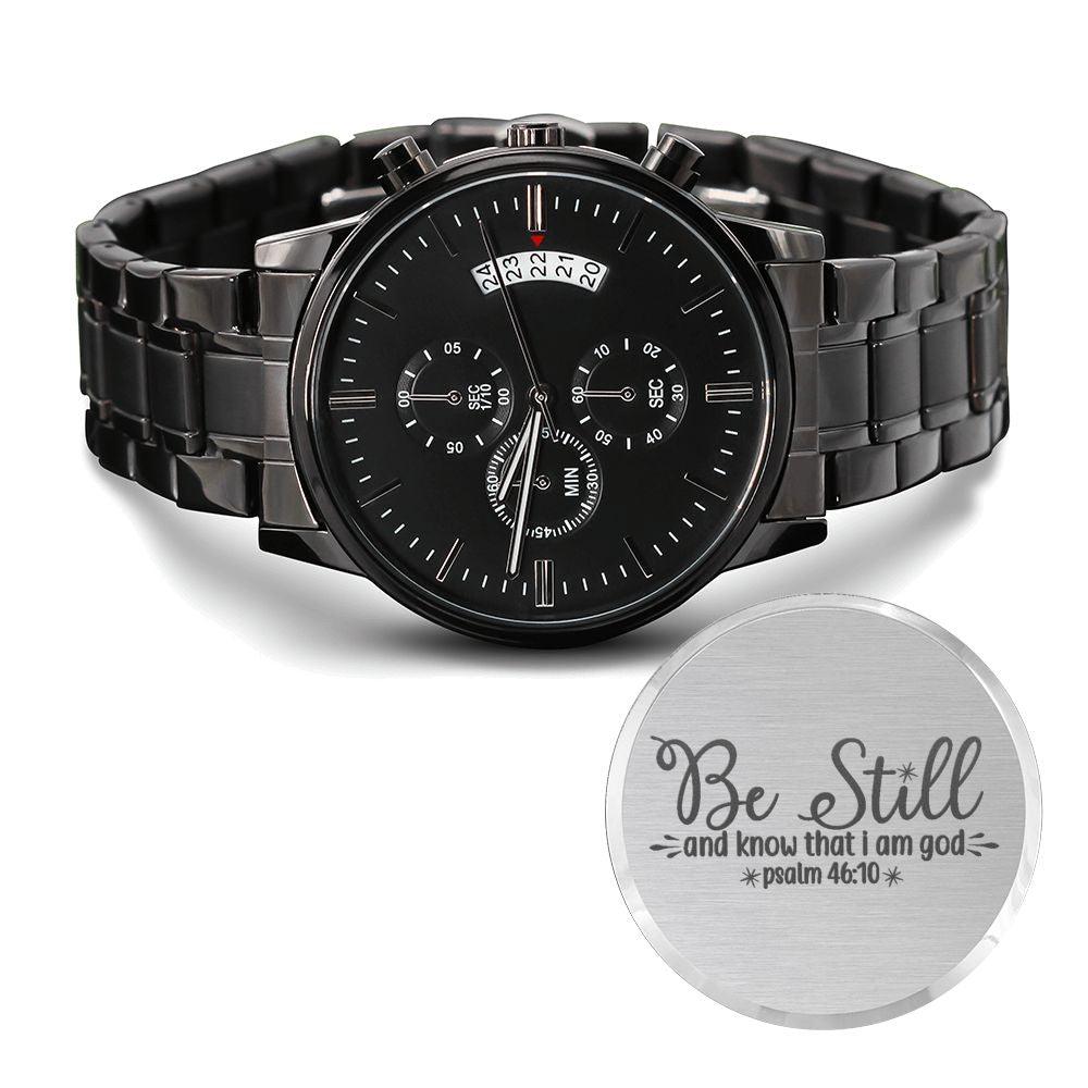 Be Still And Know Engraved Bible Verse Men&#39;s Watch Multifunction Stainless Steel W Copper Dial-Express Your Love Gifts