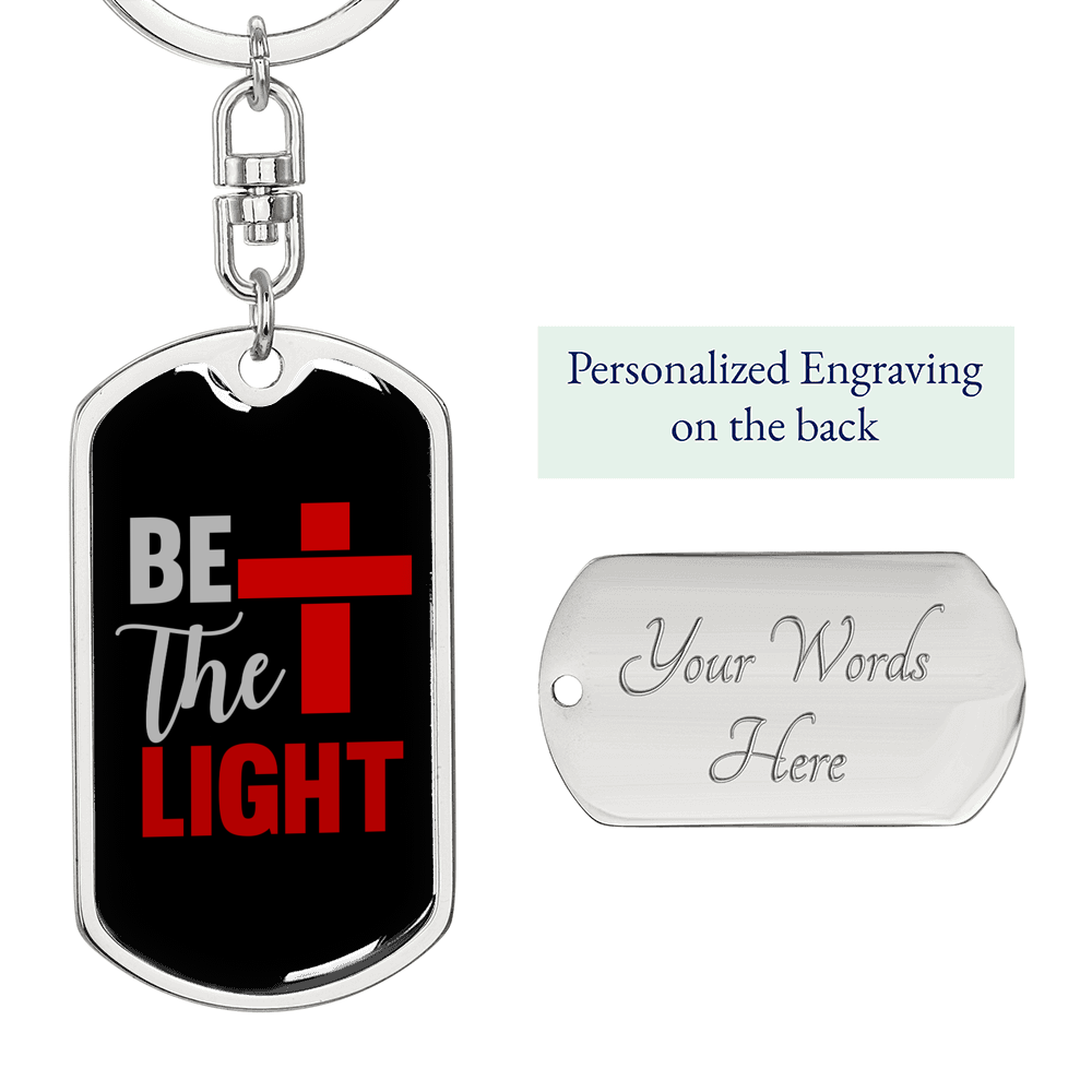 Be The Light Cross Keychain Stainless Steel or 18k Gold Dog Tag Keyring-Express Your Love Gifts
