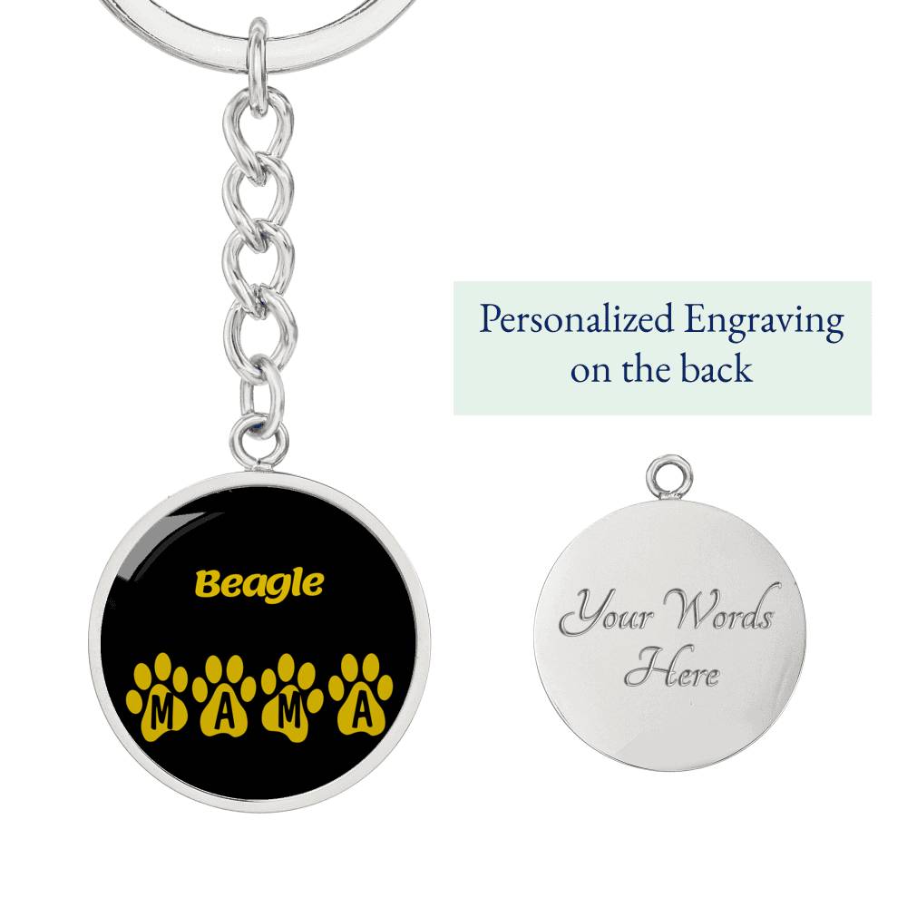 Beagle Mama Circle Keychain Stainless Steel or 18k Gold Dog Mom Pendant-Express Your Love Gifts