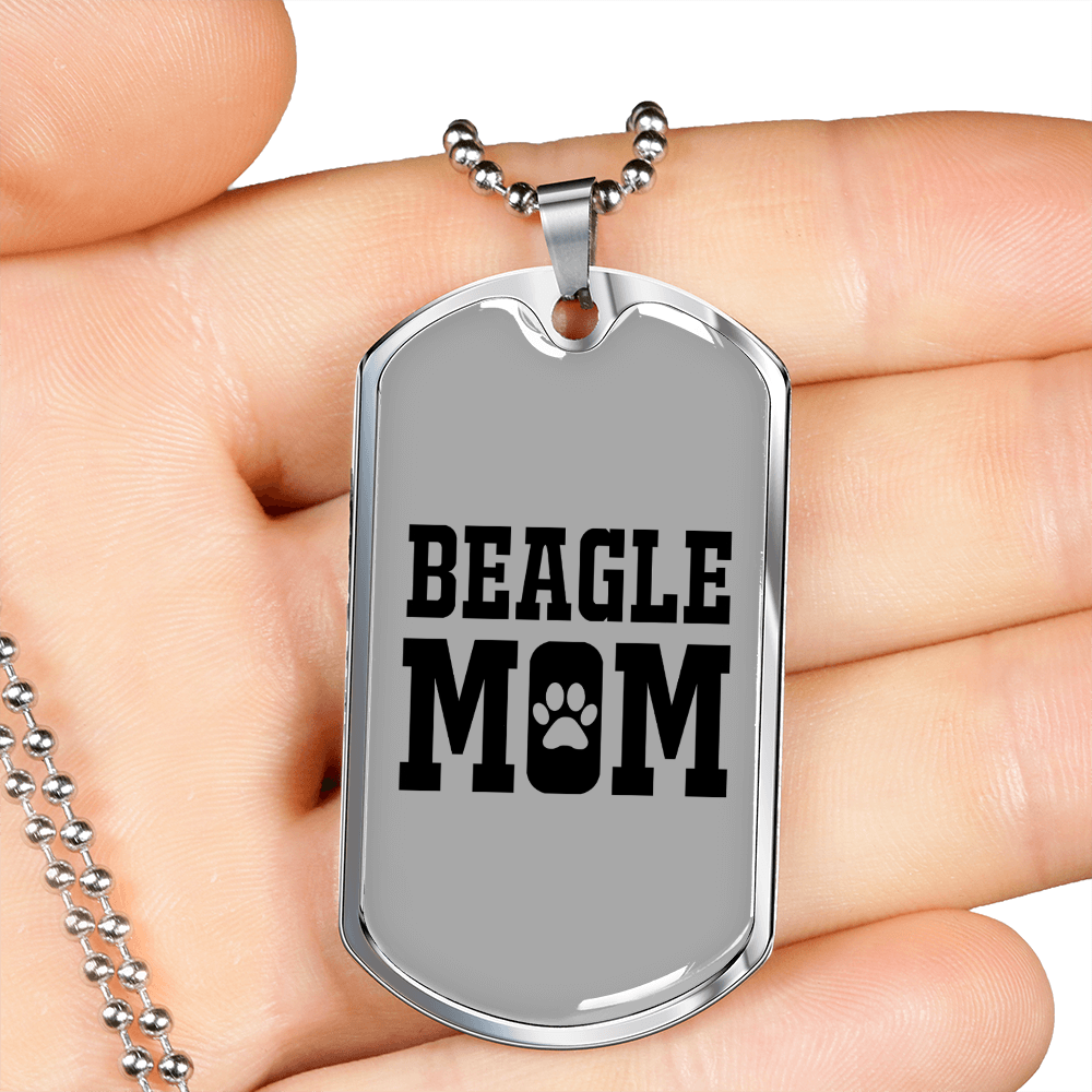 Beagle Mom Plain Necklace Stainless Steel or 18k Gold Dog Tag 24" Chain-Express Your Love Gifts