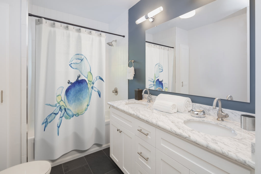 Beautiful Blue Crab Stylish Design 71" x 74" Elegant Waterproof Shower Curtain for a Spa-like Bathroom Paradise Exceptional Craftsmanship-Express Your Love Gifts