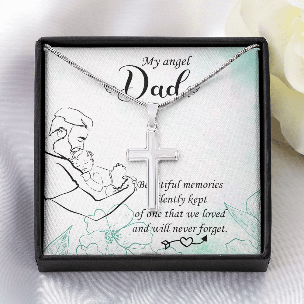 Beautiful Memories Dad Memorial Gift Dad Memorial Cross Necklace Sympathy Gift Loss of Father Condolence Message Card-Express Your Love Gifts