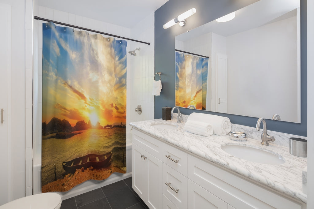 Beautiful Sunset Beach Stylish Design 71" x 74" Elegant Waterproof Shower Curtain for a Spa-like Bathroom Paradise Exceptional Craftsmanship-Express Your Love Gifts