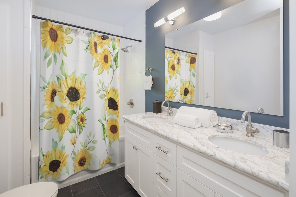 Beautiful Watercolor Sunflower Stylish Design 71" x 74" Elegant Waterproof Shower Curtain for a Spa-like Bathroom Paradise Exceptional Craftsmanship-Express Your Love Gifts