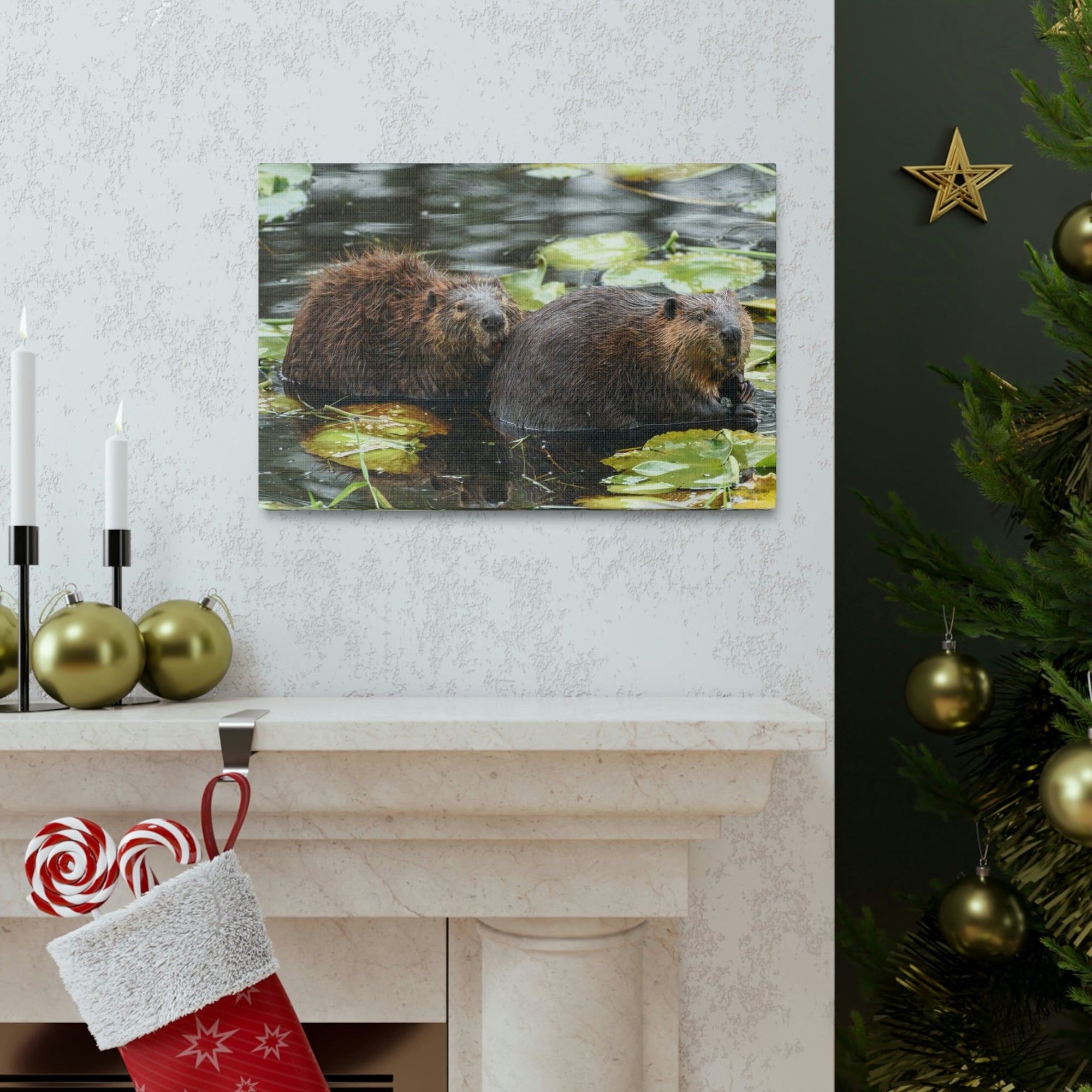 Scripture Walls Beaver Couple Beaver Troop Print Animal Wall Art Wildlife Canvas Prints Wall Art Ready to Hang Unframed-Express Your Love Gifts