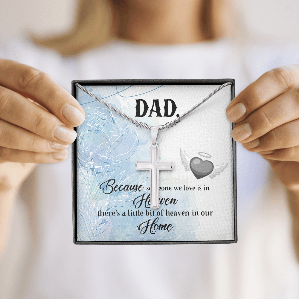 Because Someone We Love Dad Memorial Gift Dad Memorial Cross Necklace Sympathy Gift Loss of Father Condolence Message Card-Express Your Love Gifts