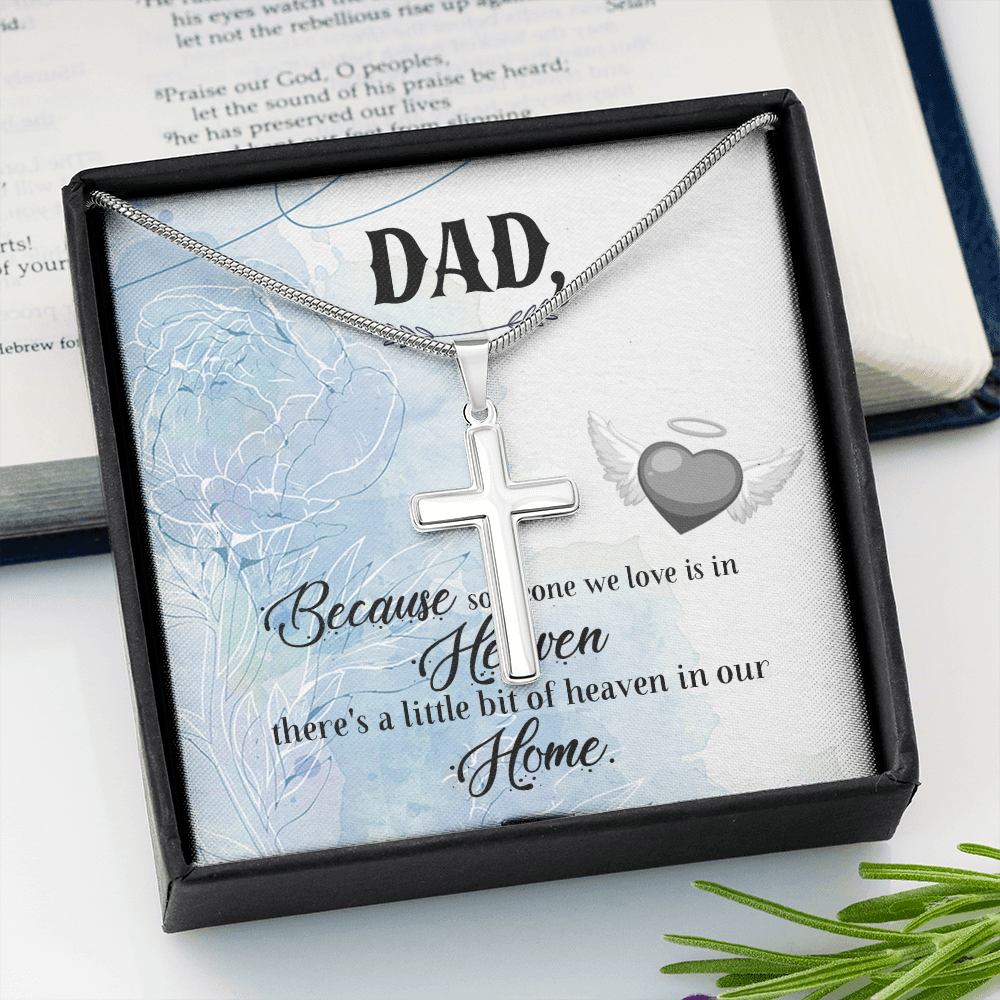 Because Someone We Love Dad Memorial Gift Dad Memorial Cross Necklace Sympathy Gift Loss of Father Condolence Message Card-Express Your Love Gifts