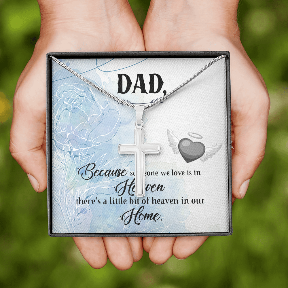 Because Someone We Love Dad Memorial Gift Dad Memorial Cross Necklace Sympathy Gift Loss of Father Condolence Message Card-Express Your Love Gifts