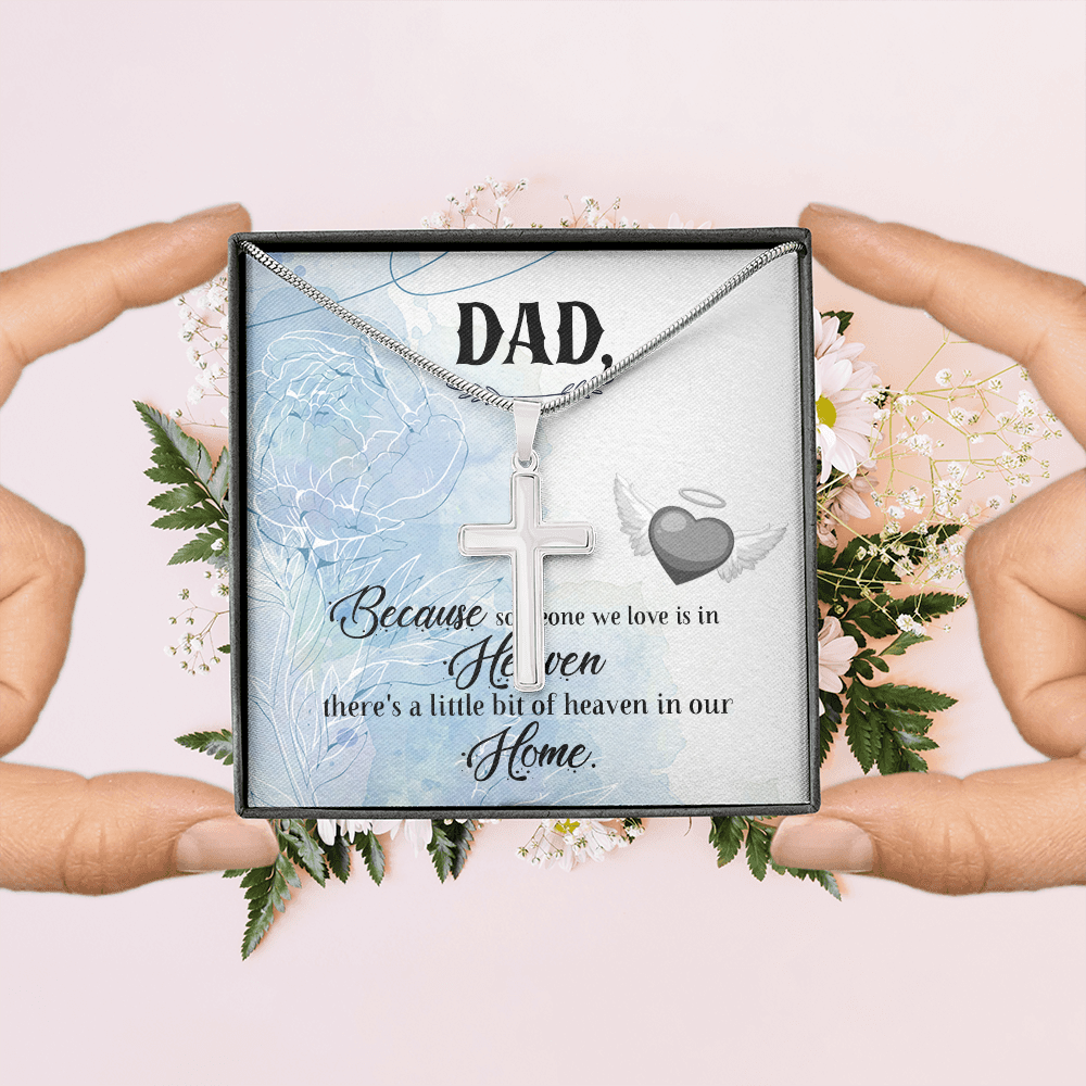 Because Someone We Love Dad Memorial Gift Dad Memorial Cross Necklace Sympathy Gift Loss of Father Condolence Message Card-Express Your Love Gifts