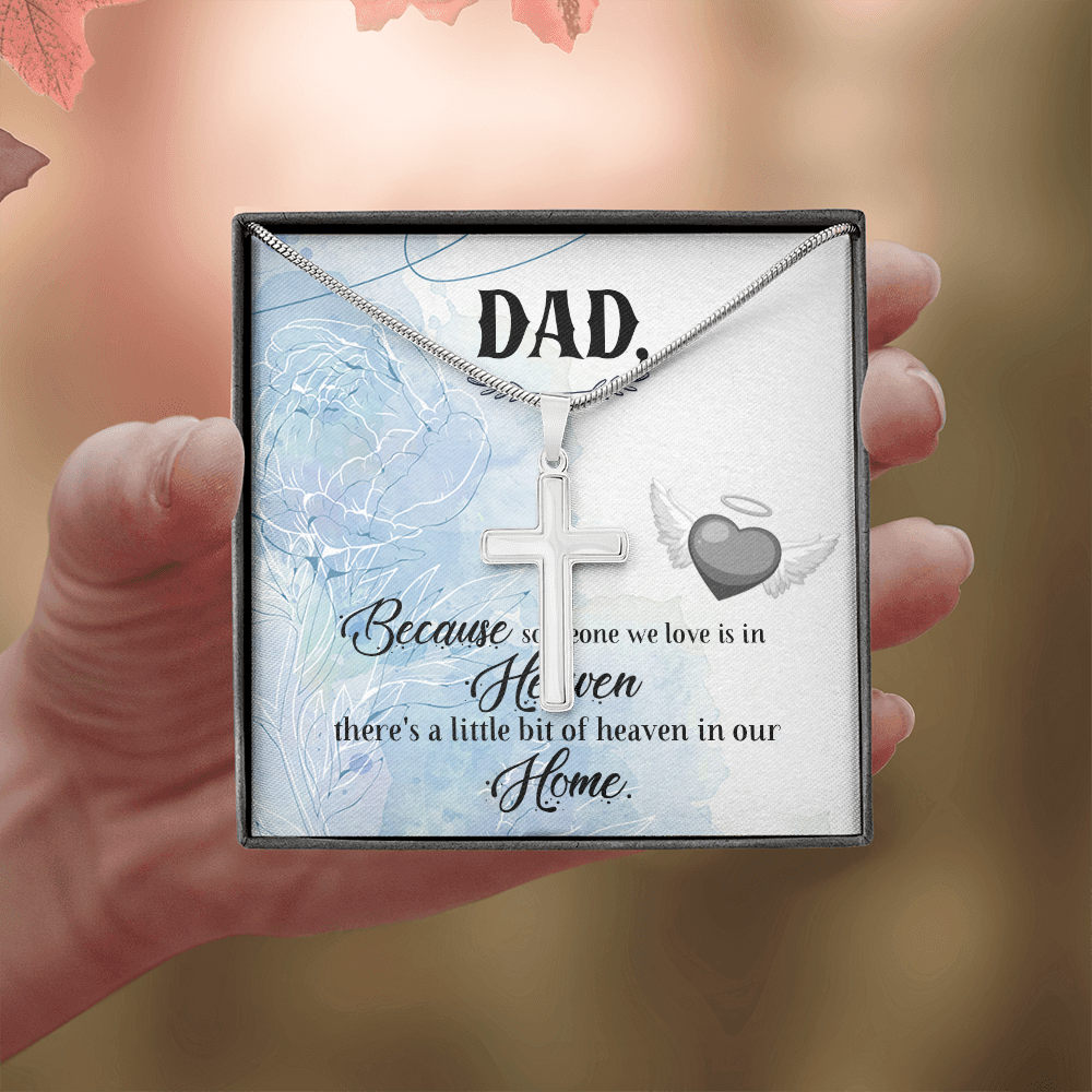 Because Someone We Love Dad Memorial Gift Dad Memorial Cross Necklace Sympathy Gift Loss of Father Condolence Message Card-Express Your Love Gifts