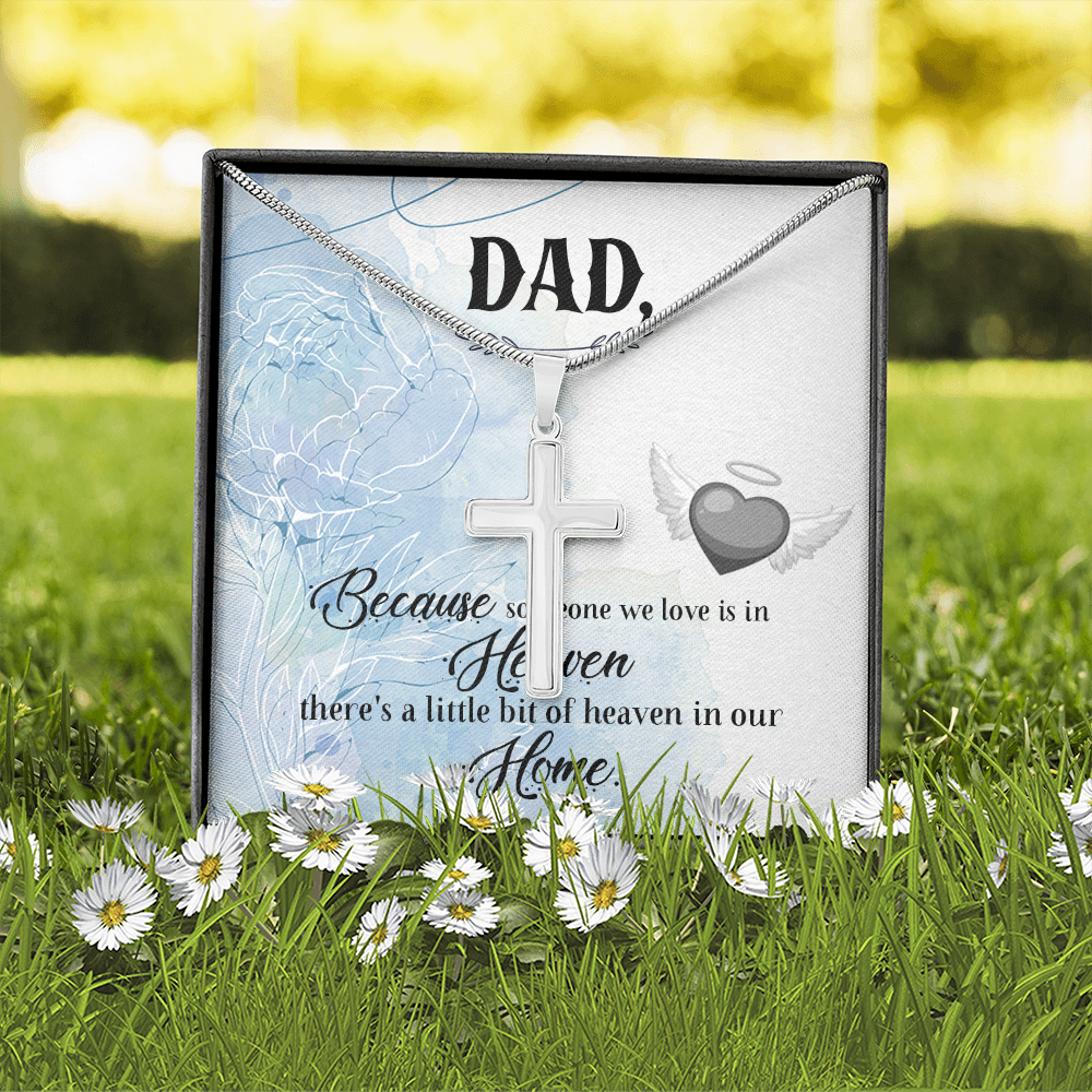 Because Someone We Love Dad Memorial Gift Dad Memorial Cross Necklace Sympathy Gift Loss of Father Condolence Message Card-Express Your Love Gifts