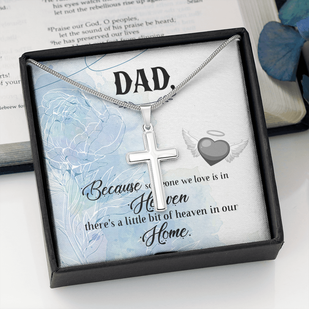 Because Someone We Love Dad Memorial Gift Dad Memorial Cross Necklace Sympathy Gift Loss of Father Condolence Message Card-Express Your Love Gifts