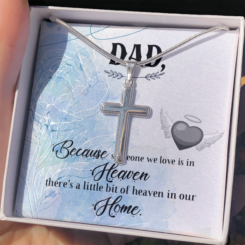 Because Someone We Love Dad Memorial Gift Dad Memorial Cross Necklace Sympathy Gift Loss of Father Condolence Message Card-Express Your Love Gifts