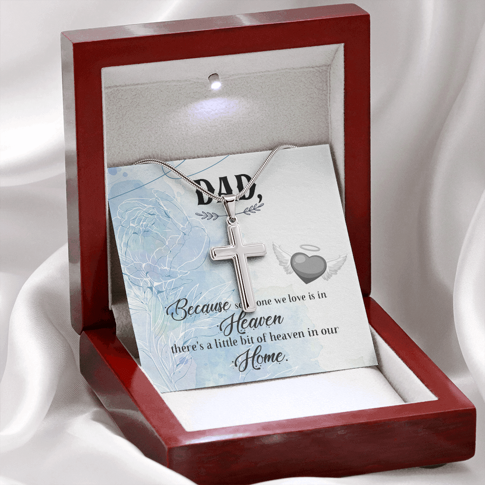 Because Someone We Love Dad Memorial Gift Dad Memorial Cross Necklace Sympathy Gift Loss of Father Condolence Message Card-Express Your Love Gifts