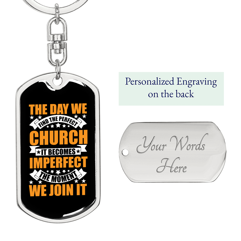 Becomes Imperfect Keychain Stainless Steel or 18k Gold Dog Tag Keyring-Express Your Love Gifts