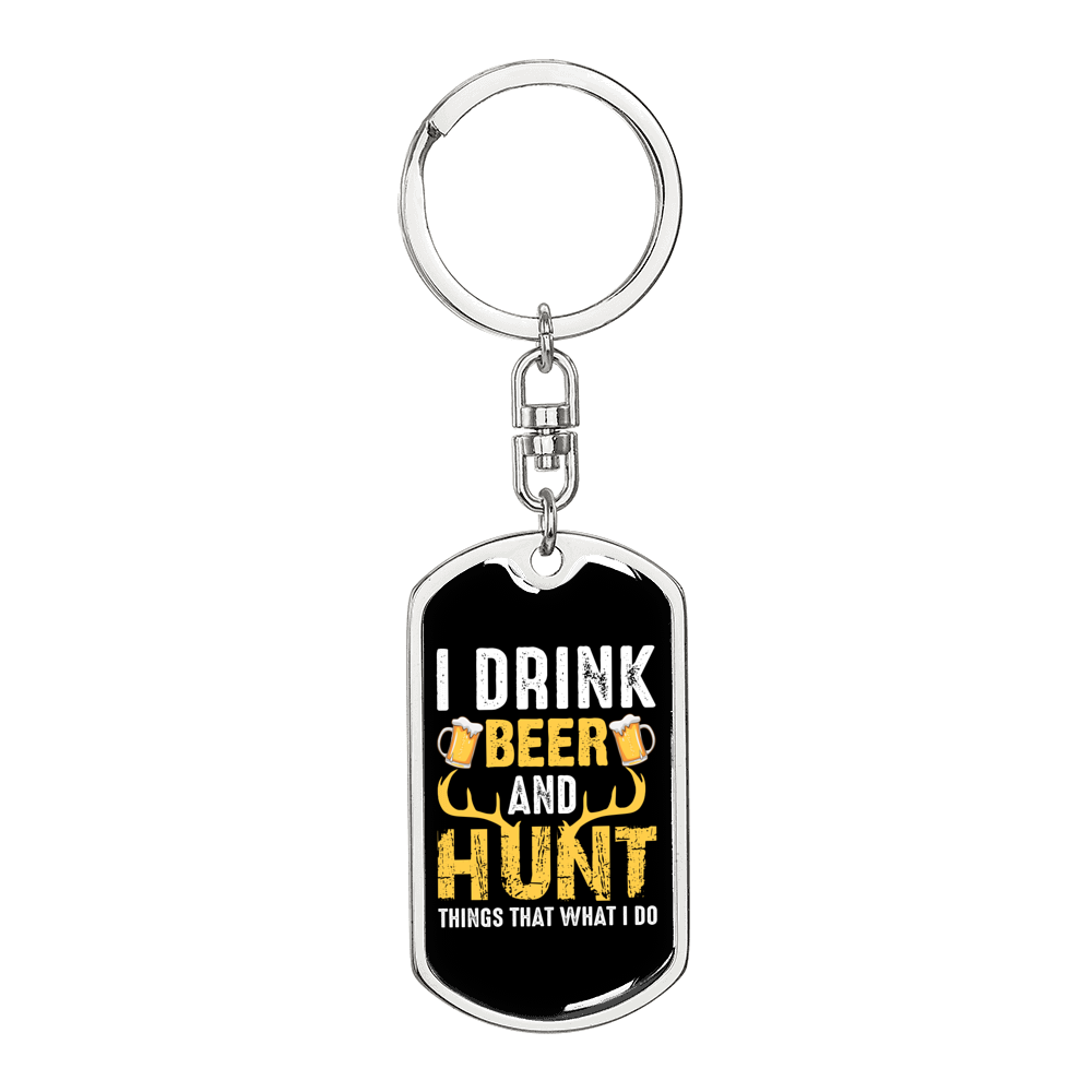 Beer And Hunt Keychain Stainless Steel or 18k Gold Dog Tag Keyring-Express Your Love Gifts