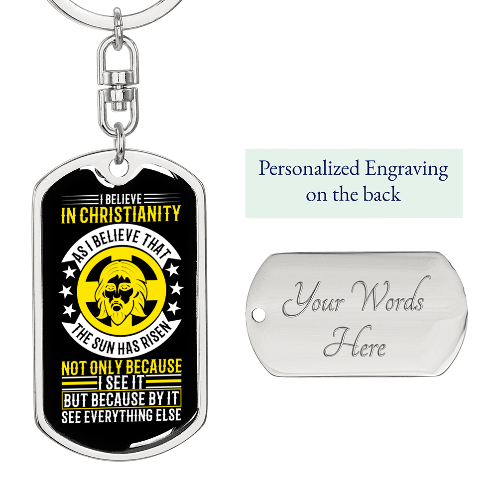 Believe In Christianity Keychain Stainless Steel or 18k Gold Dog Tag Keyring-Express Your Love Gifts