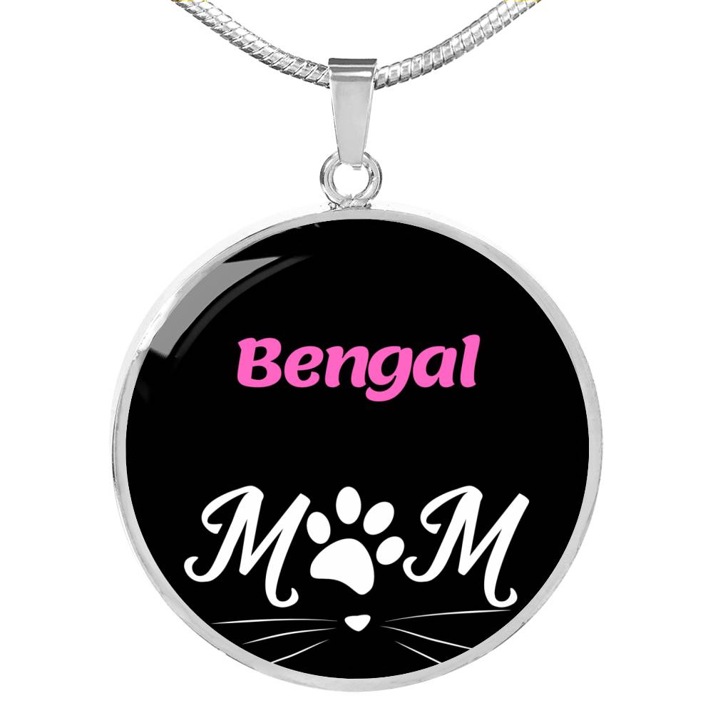 Bengal Cat Mom Necklace Circle Pendant Stainless Steel or 18k Gold 18-22"-Express Your Love Gifts