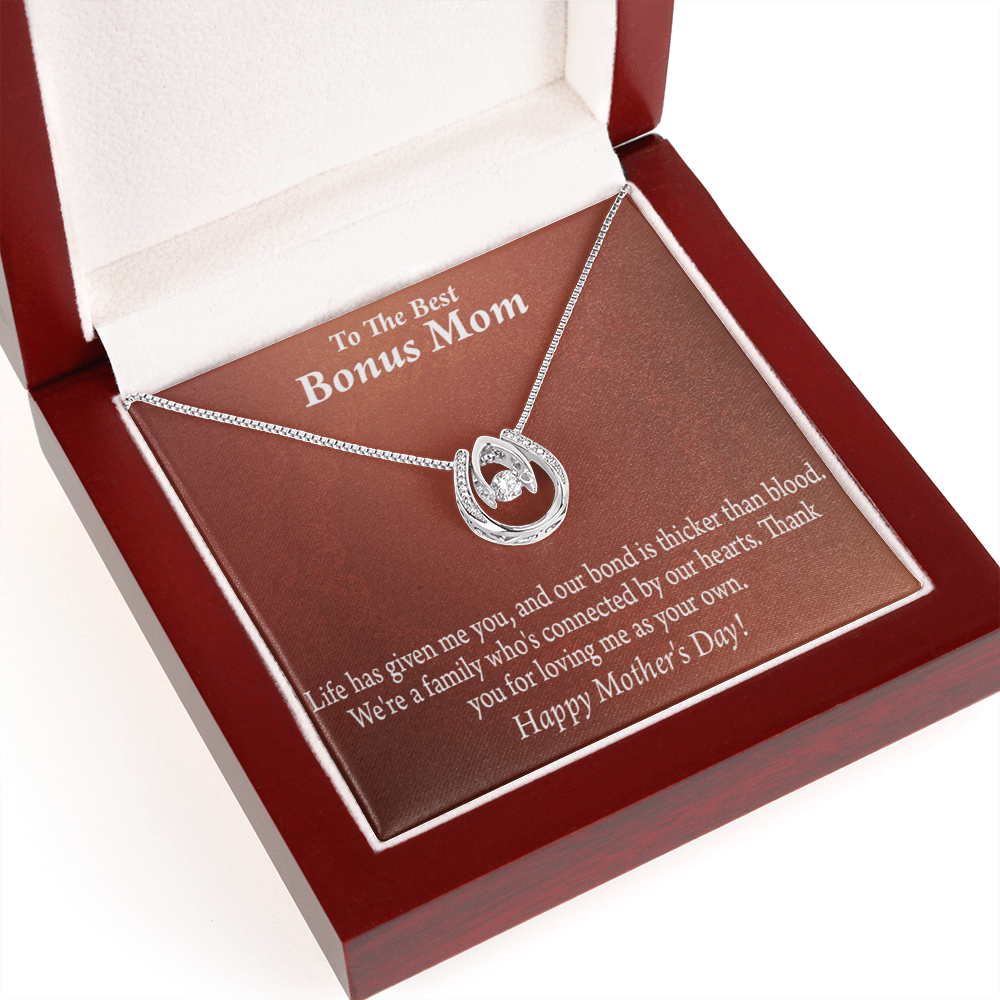 Best Bonus Mom Happy Mothers Day Lucky Horseshoe Necklace Message Card 14k w CZ Crystals-Express Your Love Gifts