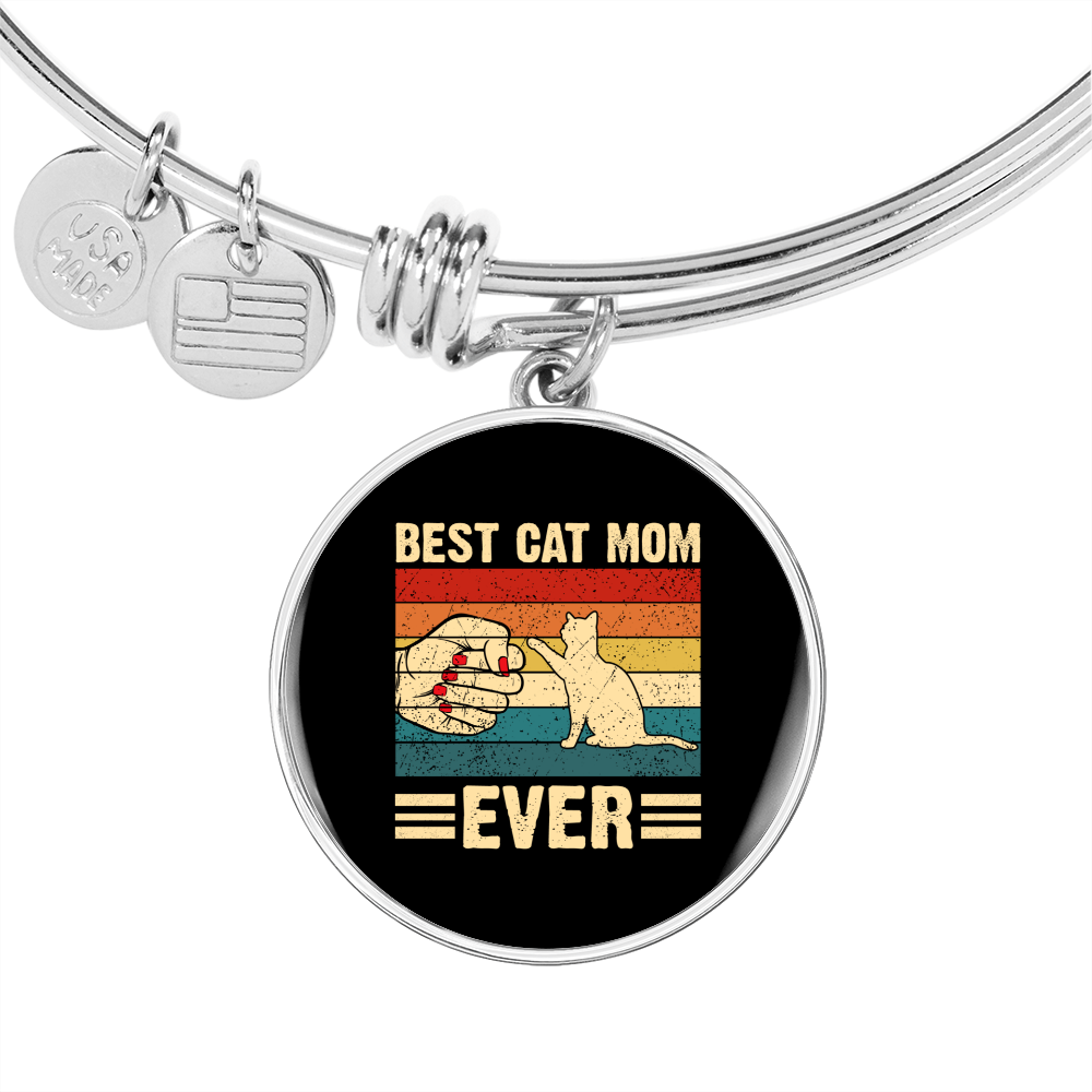 Best Cat Mom Bracelet Stainless Steel or 18k Gold Circle Bangle-Express Your Love Gifts