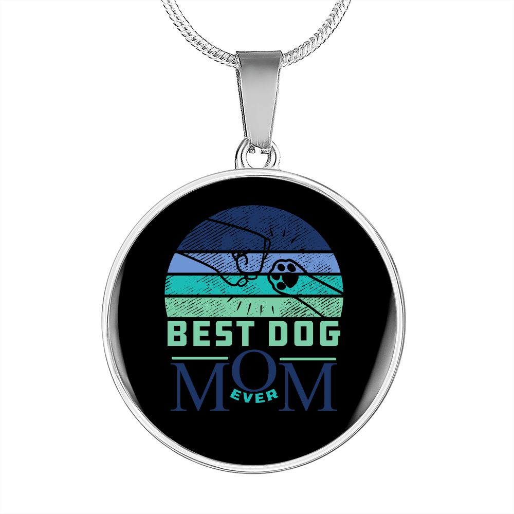 Best Dog Mom Ever Blue Green Circle Necklace Stainless Steel or 18k Gold 18-22"-Express Your Love Gifts