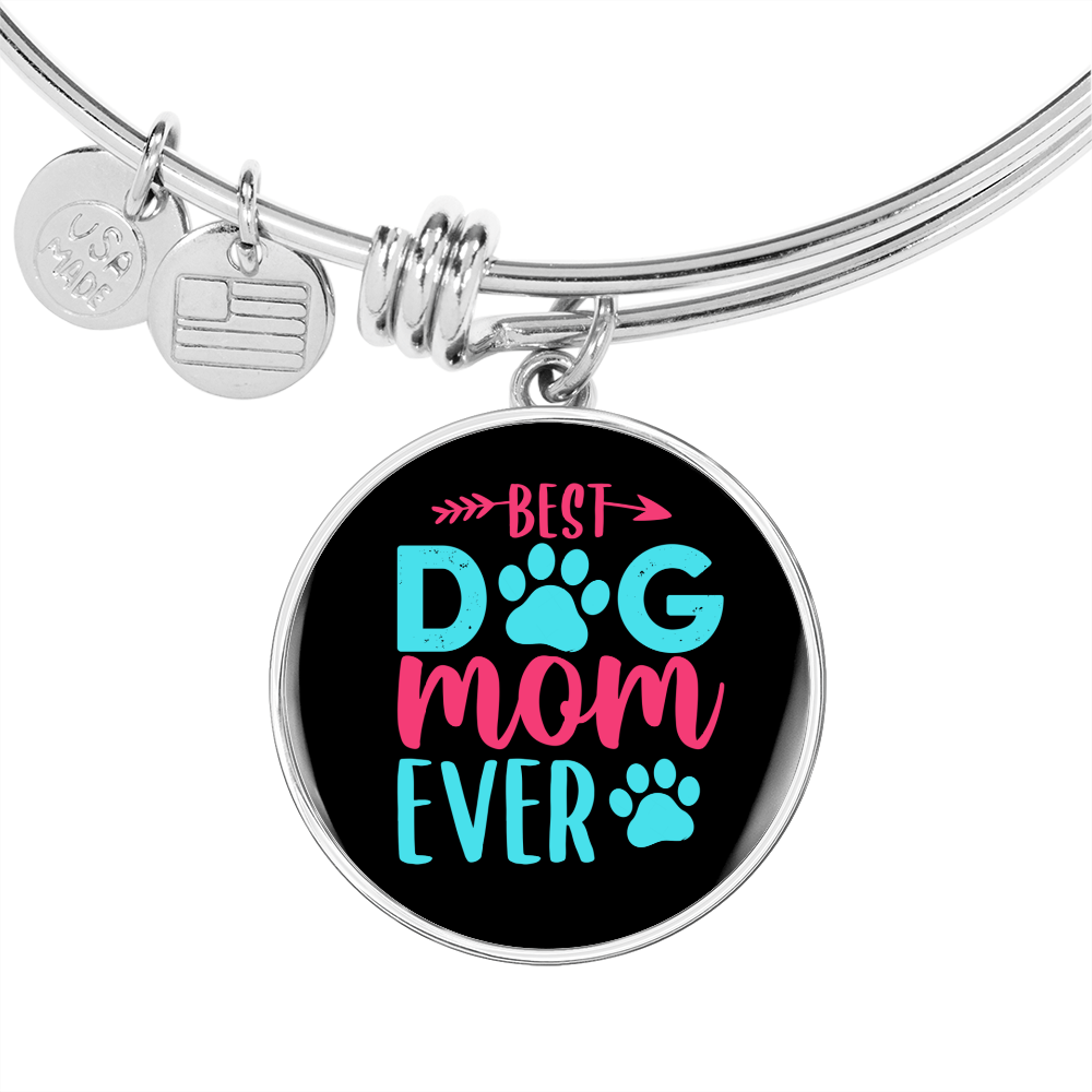 Best Dog Mom Ever Pink Blue Bracelet Stainless Steel or 18k Gold Circle Bangle-Express Your Love Gifts