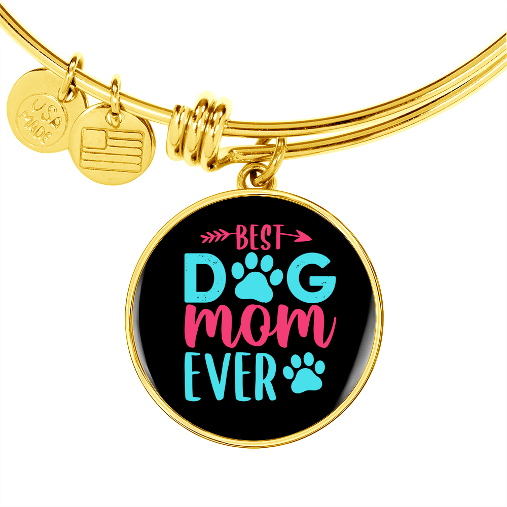 Best Dog Mom Ever Pink Blue Bracelet Stainless Steel or 18k Gold Circle Bangle-Express Your Love Gifts