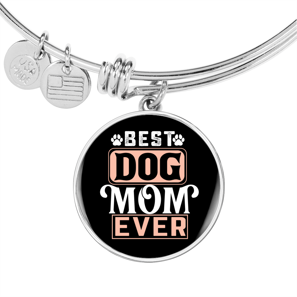 Best Dog Mom Ever Red White Bracelet Stainless Steel or 18k Gold Circle Bangle-Express Your Love Gifts