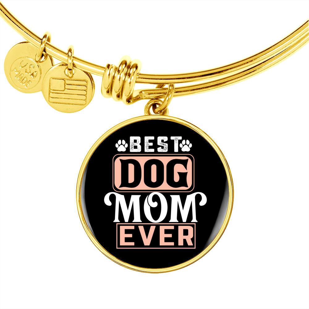 Best Dog Mom Ever Red White Bracelet Stainless Steel or 18k Gold Circle Bangle-Express Your Love Gifts