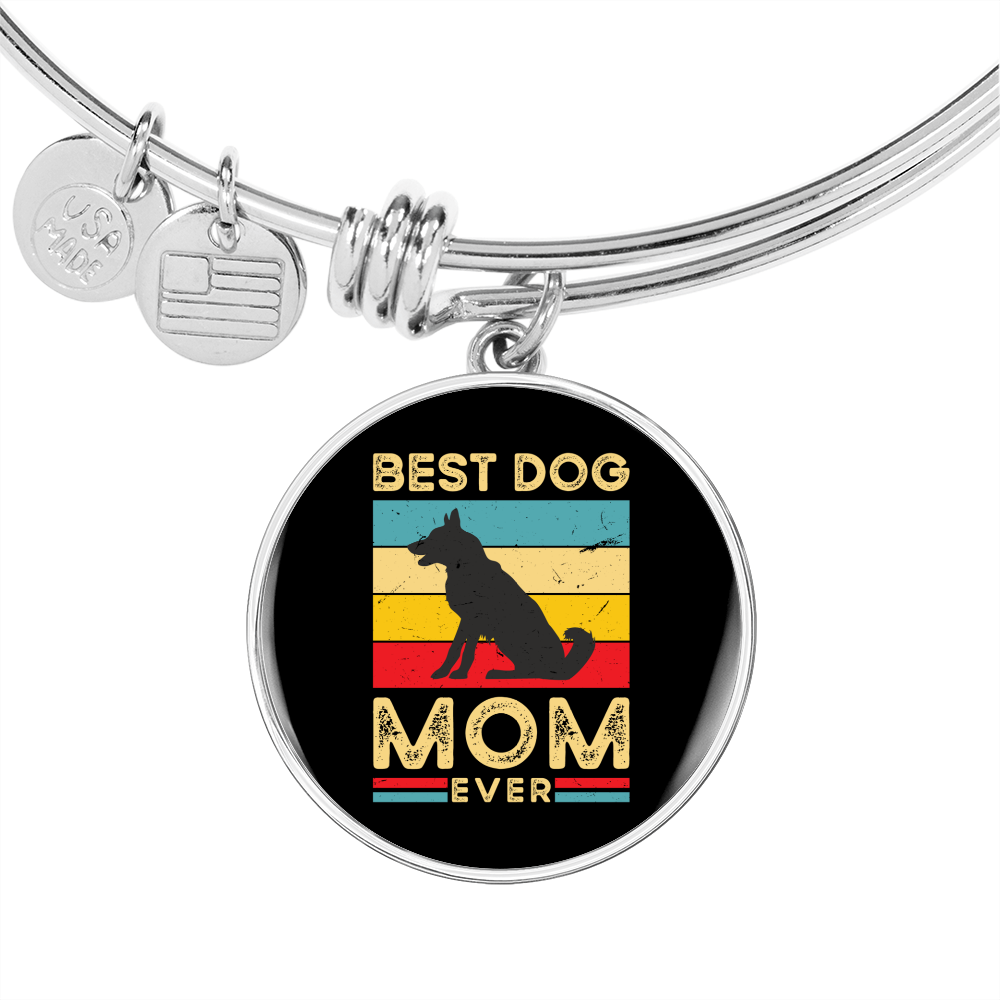 Best Dog Mom Ever Retro Dog Bracelet Stainless Steel or 18k Gold Circle Bangle-Express Your Love Gifts