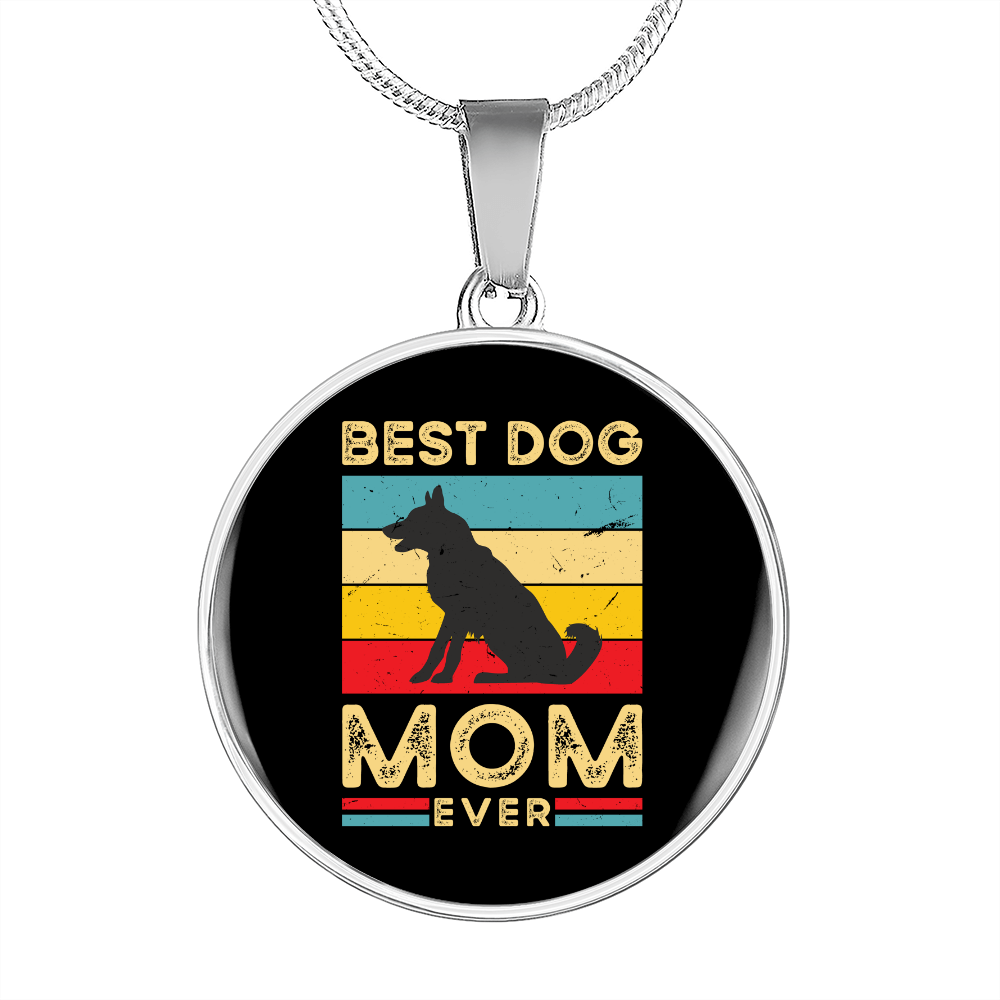 Best Dog Mom Ever Retro Dog Circle Necklace Stainless Steel or 18k Gold 18-22"-Express Your Love Gifts