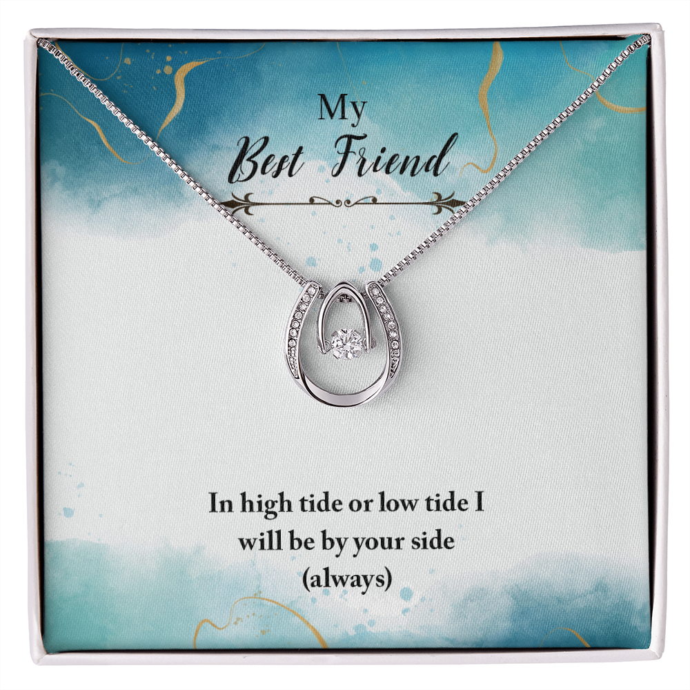 Best Friend Always By Your Side Lucky Horseshoe Necklace Message Card 14k w CZ Crystals-Express Your Love Gifts