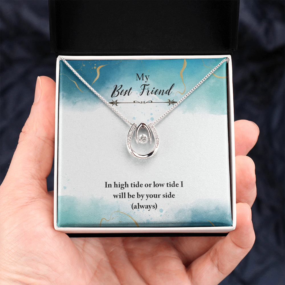 Best Friend Always By Your Side Lucky Horseshoe Necklace Message Card 14k w CZ Crystals-Express Your Love Gifts