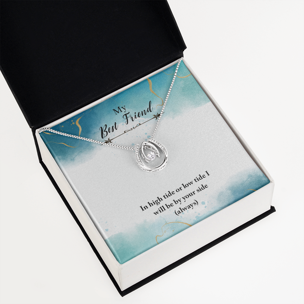 Best Friend Always By Your Side Lucky Horseshoe Necklace Message Card 14k w CZ Crystals-Express Your Love Gifts