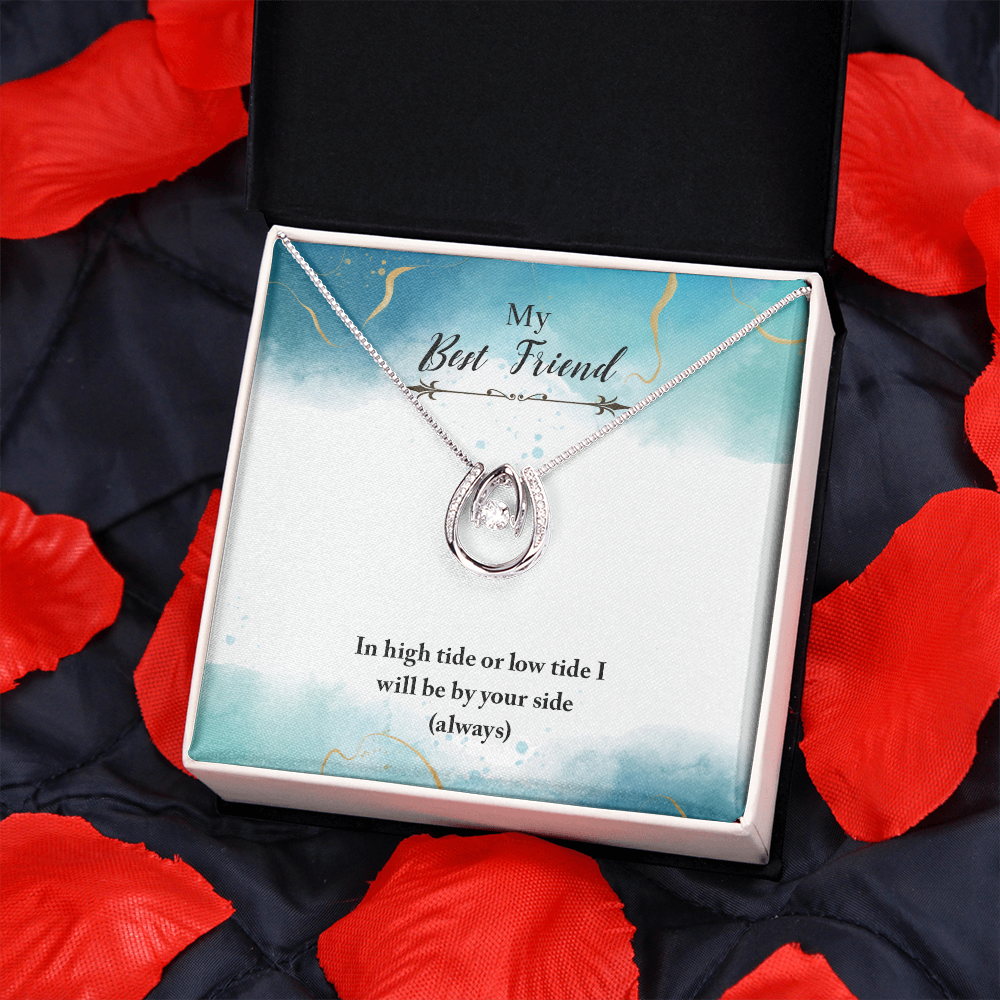 Best Friend Always By Your Side Lucky Horseshoe Necklace Message Card 14k w CZ Crystals-Express Your Love Gifts