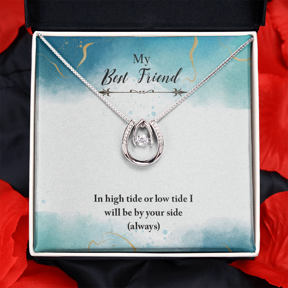 Best Friend Always By Your Side Lucky Horseshoe Necklace Message Card 14k w CZ Crystals-Express Your Love Gifts