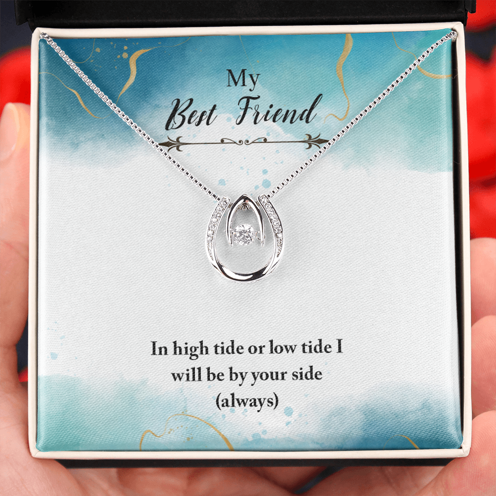 Best Friend Always By Your Side Lucky Horseshoe Necklace Message Card 14k w CZ Crystals-Express Your Love Gifts