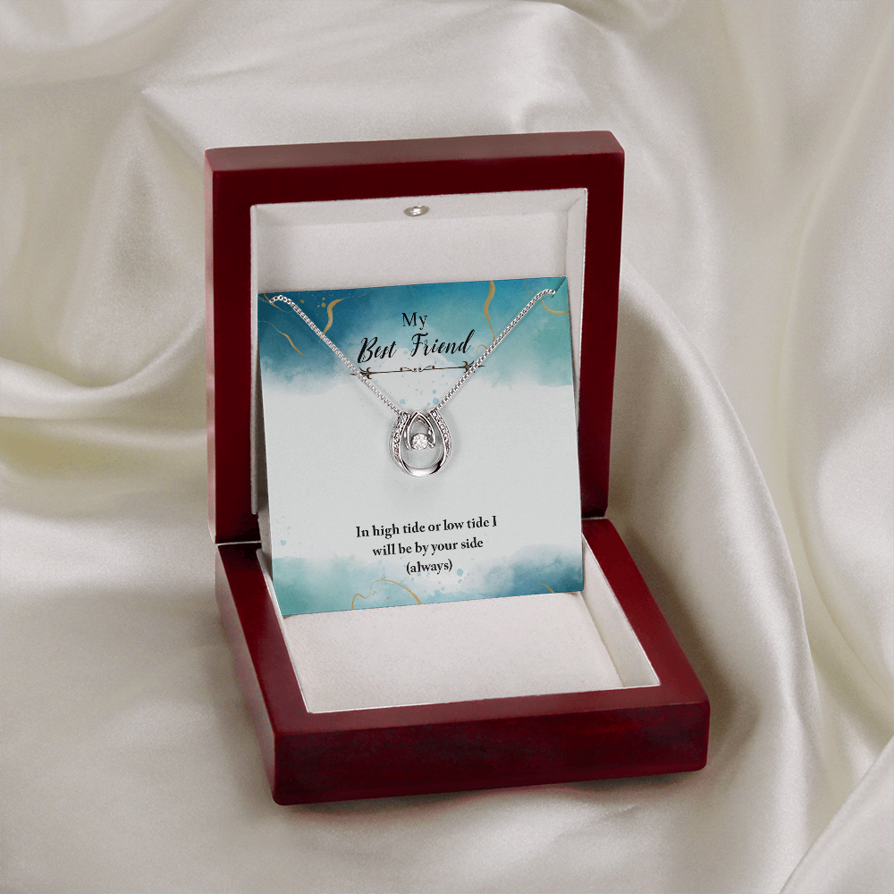 Best Friend Always By Your Side Lucky Horseshoe Necklace Message Card 14k w CZ Crystals-Express Your Love Gifts